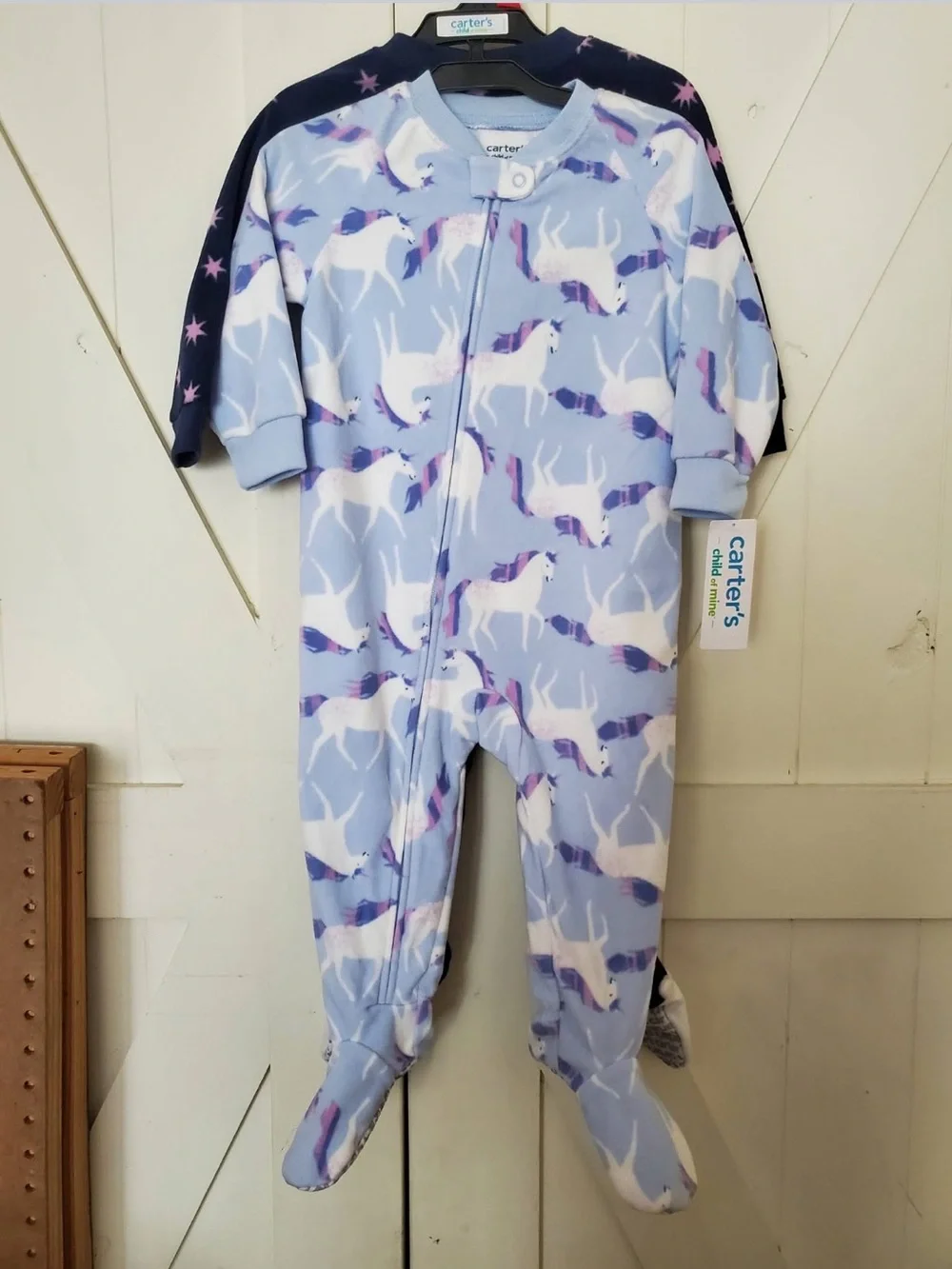 Carter's Light Blue Unicorn Print Zip Footed One-Piece